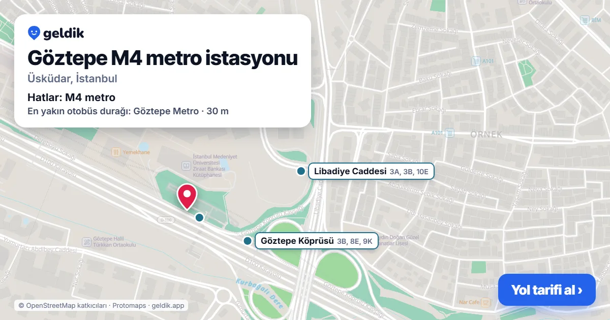Göztepe M4 metro istasyonu haritada: konumu, yakındaki istasyonlar ve otobüs durakları