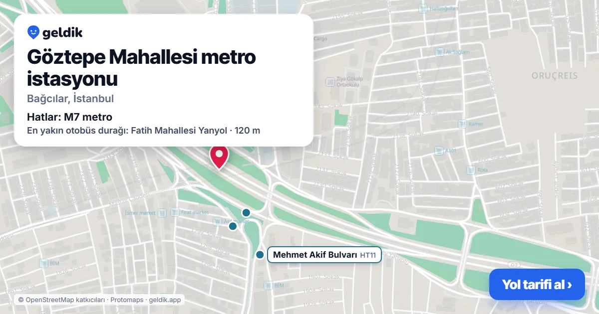 Göztepe Mahallesi metro istasyonu haritada: konumu, yakındaki istasyonlar ve otobüs durakları