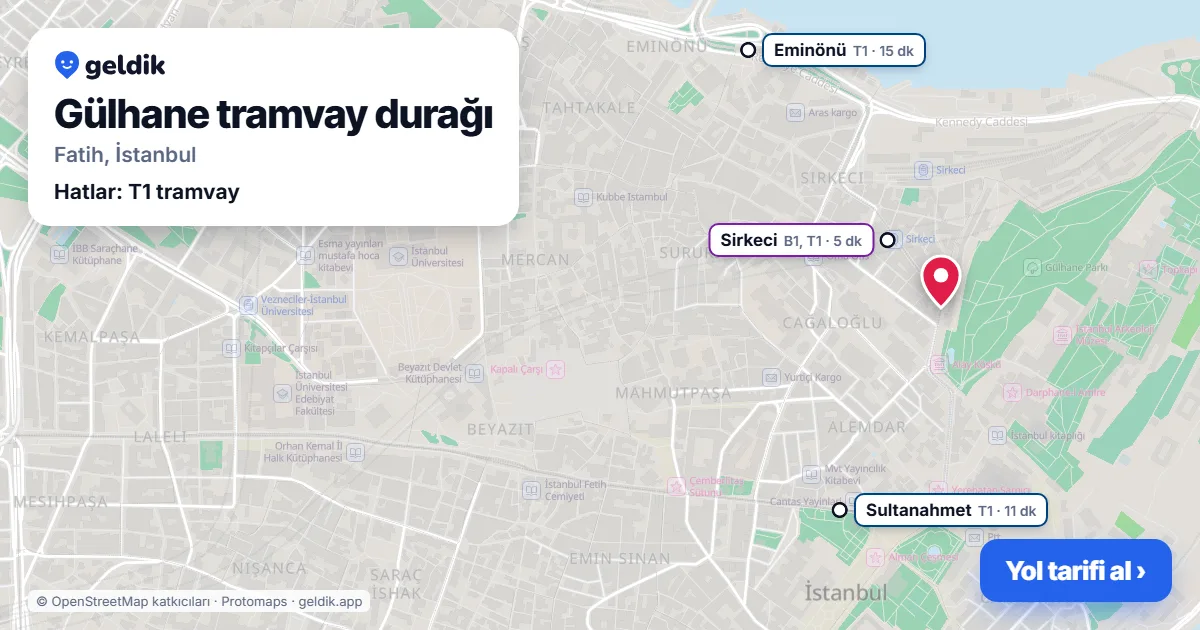 Gülhane tram stop on the map: location, nearby stations and bus stops