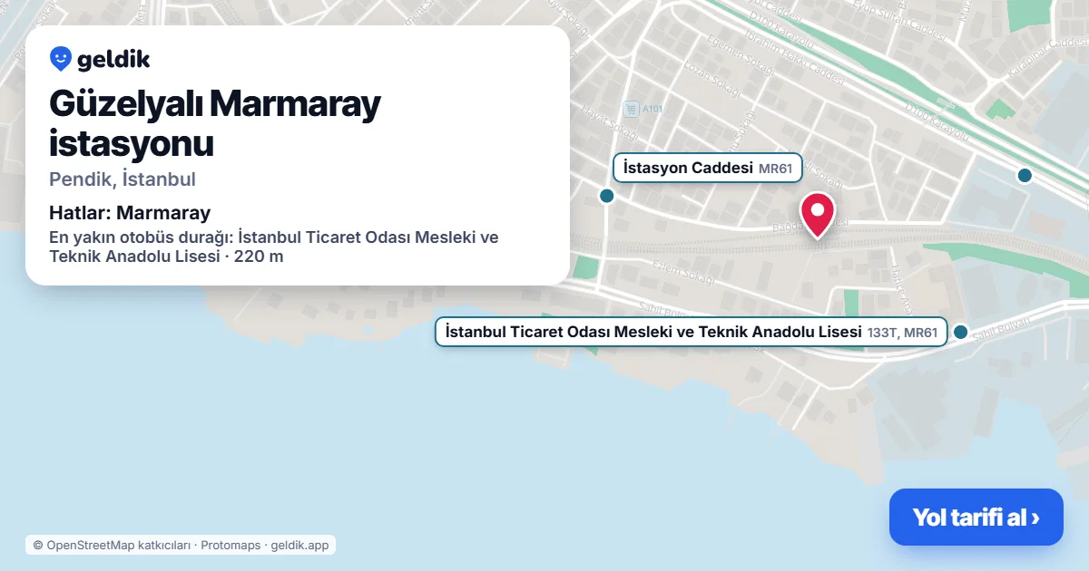 Güzelyalı Marmaray istasyonu haritada: konumu, yakındaki istasyonlar ve otobüs durakları