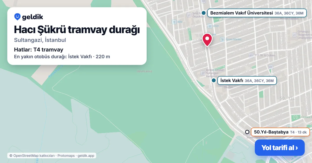 Hacı Şükrü tramvay durağı haritada: konumu, yakındaki istasyonlar ve otobüs durakları