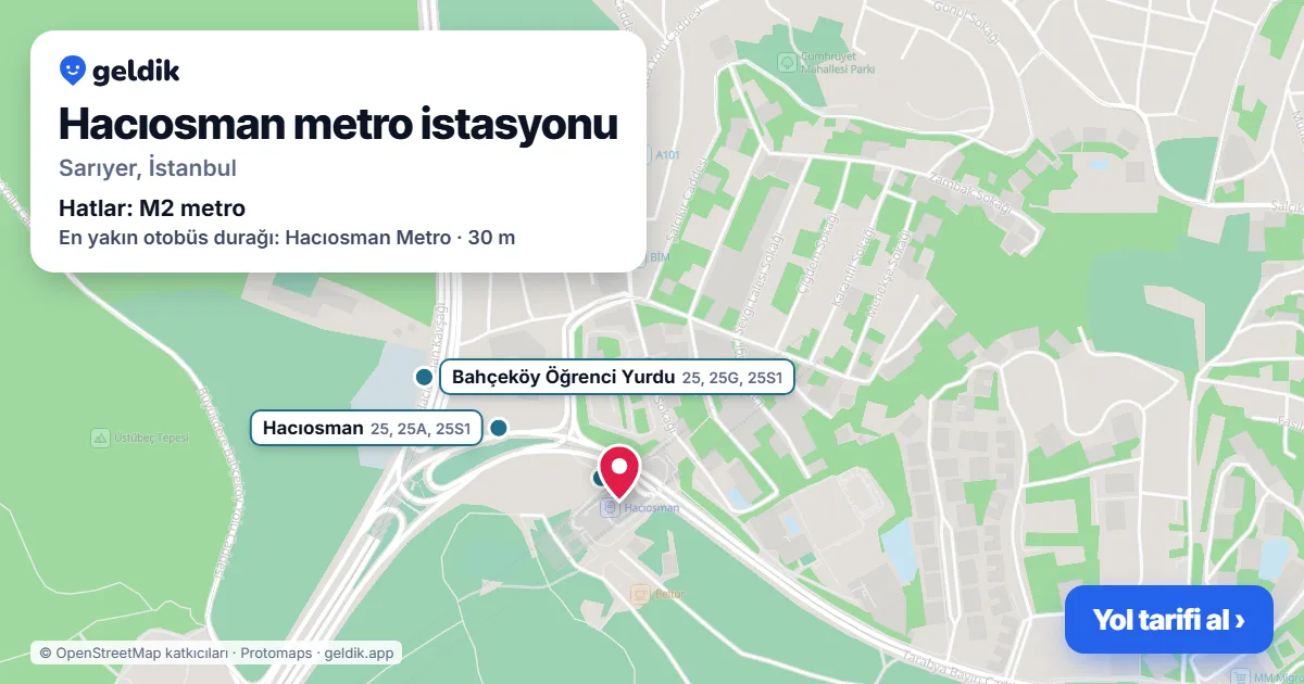 Hacıosman metro istasyonu haritada: konumu, yakındaki istasyonlar ve otobüs durakları