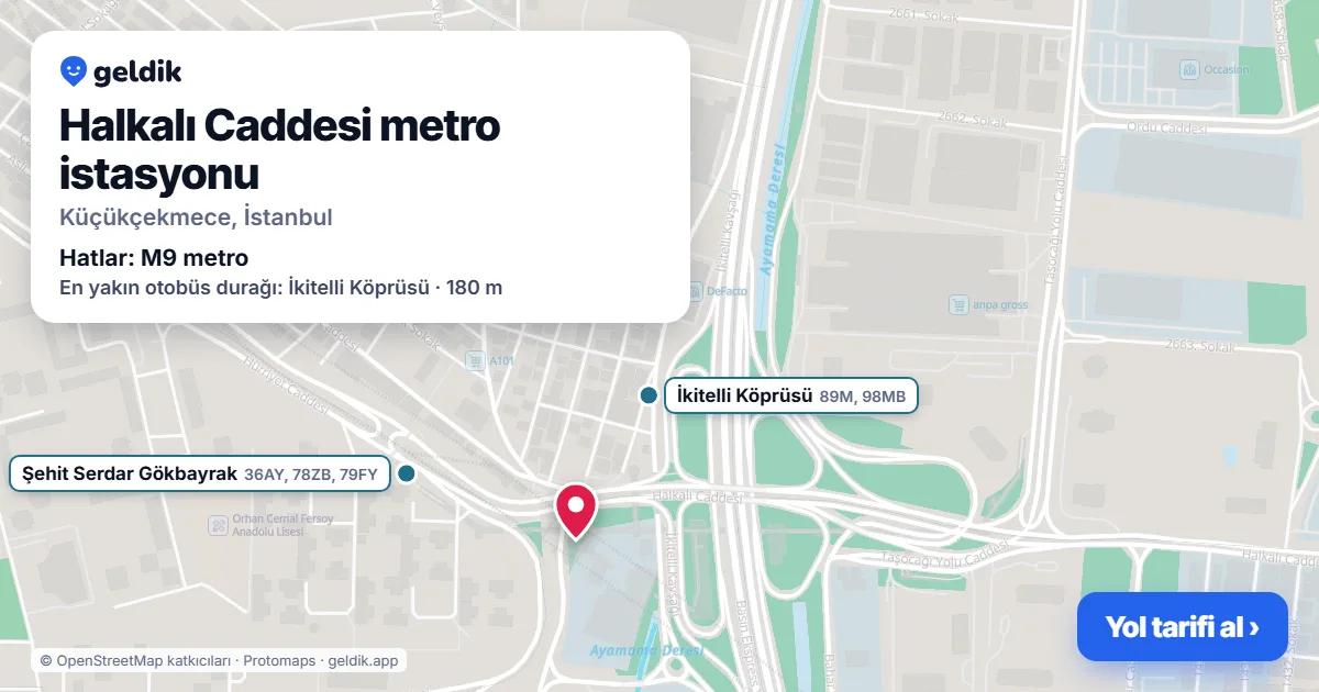 Halkalı Caddesi metro istasyonu haritada: konumu, yakındaki istasyonlar ve otobüs durakları