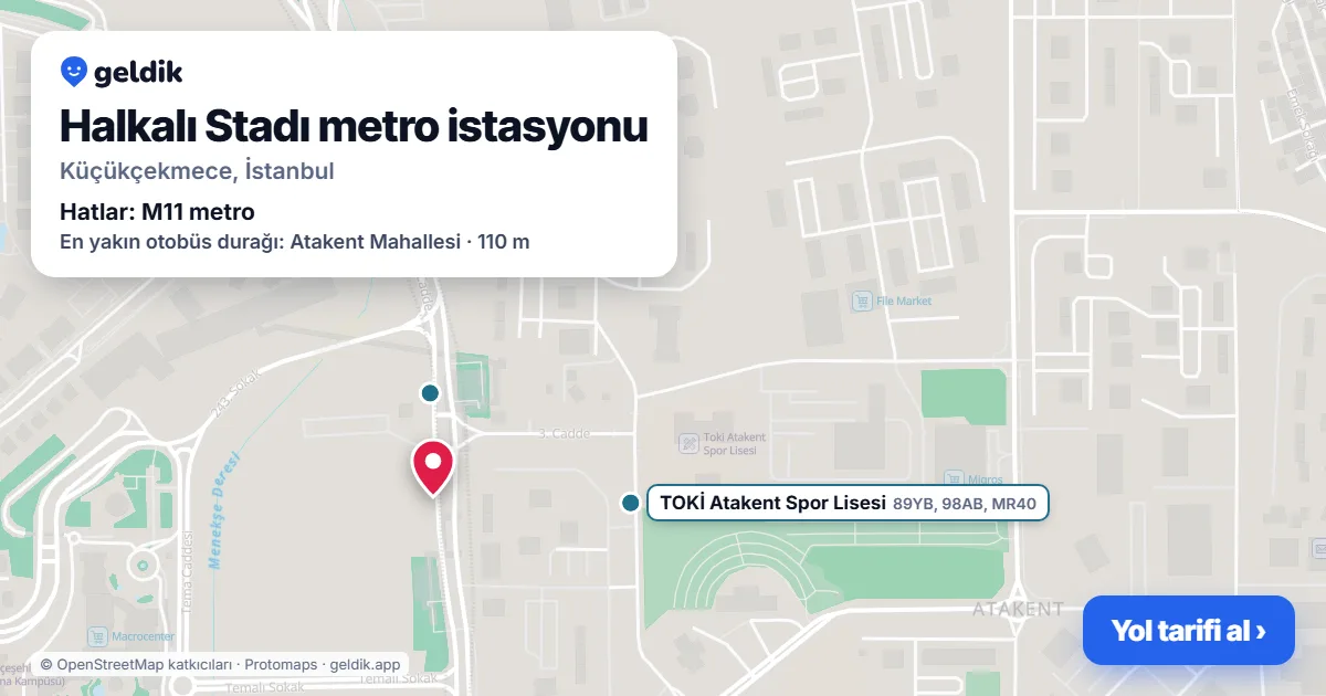 Halkalı Stadı metro istasyonu haritada: konumu, yakındaki istasyonlar ve otobüs durakları