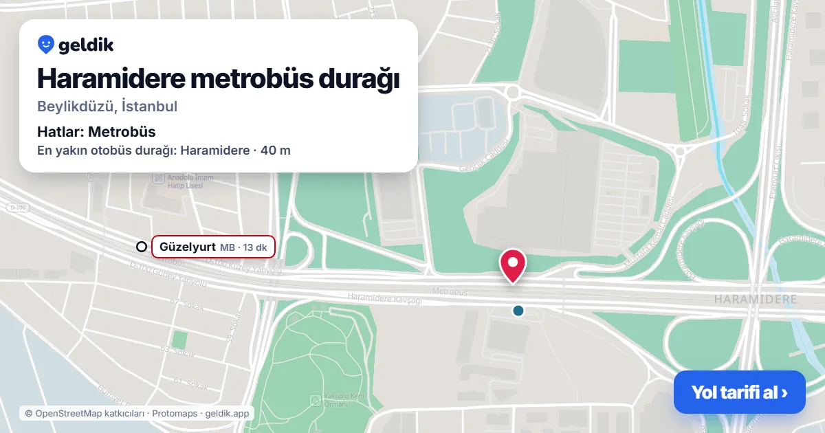 Haramidere metrobüs durağı haritada: konumu, yakındaki istasyonlar ve otobüs durakları
