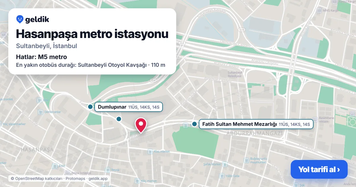 Hasanpaşa metro istasyonu haritada: konumu, yakındaki istasyonlar ve otobüs durakları