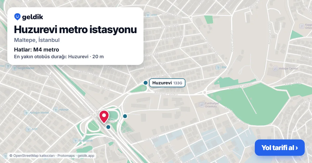 Huzurevi metro istasyonu haritada: konumu, yakındaki istasyonlar ve otobüs durakları