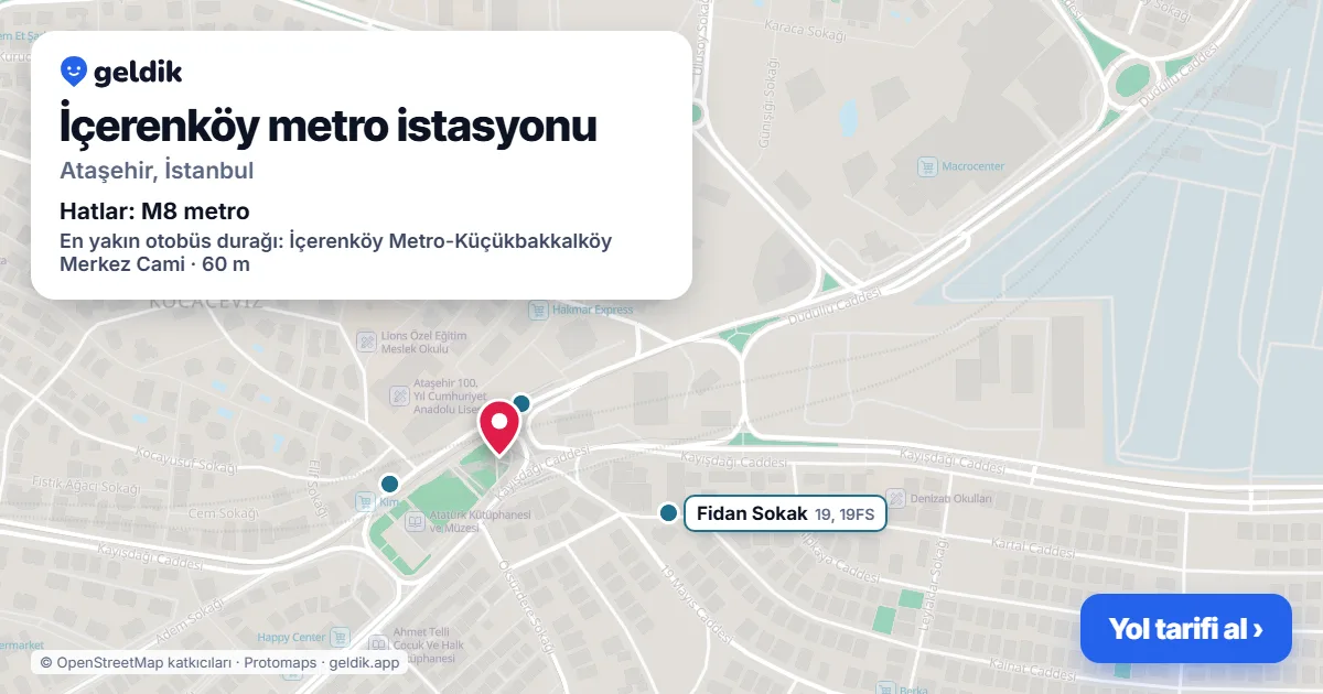 İçerenköy metro istasyonu haritada: konumu, yakındaki istasyonlar ve otobüs durakları