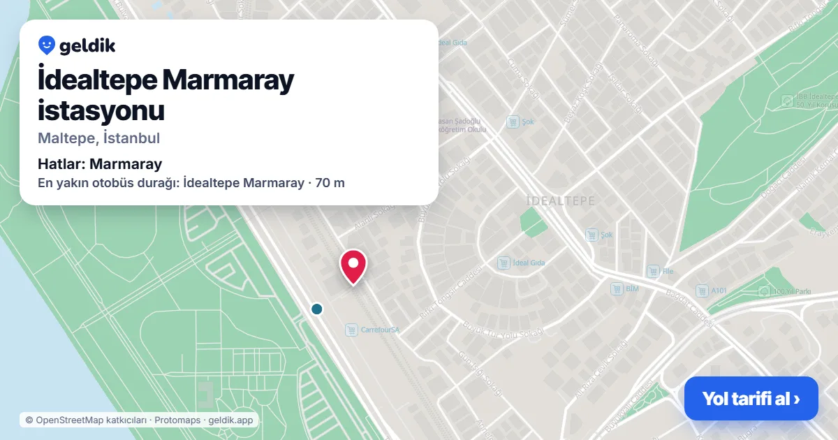 İdealtepe Marmaray station on the map: location, nearby stations and bus stops