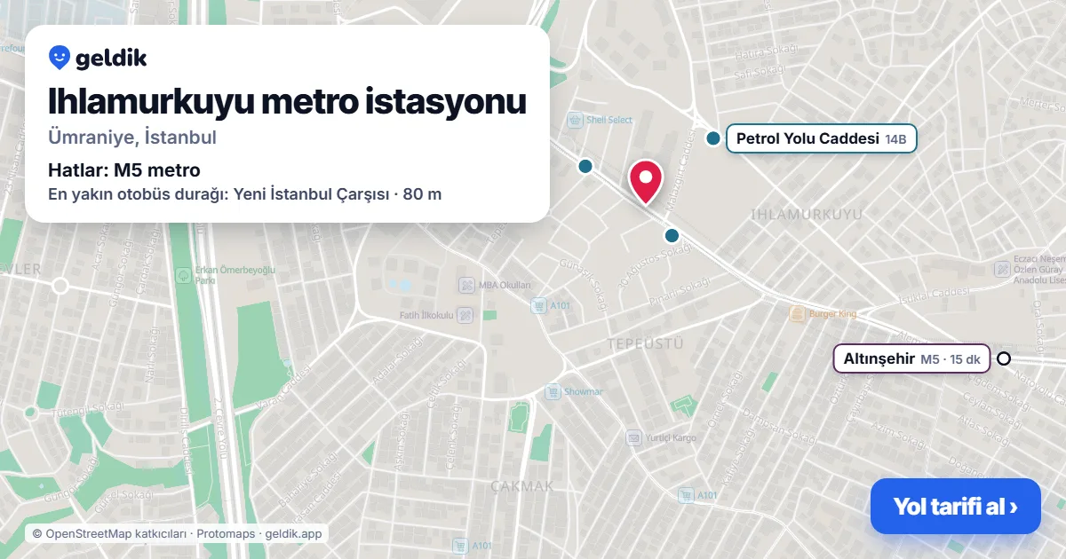 Ihlamurkuyu metro station on the map: location, nearby stations and bus stops