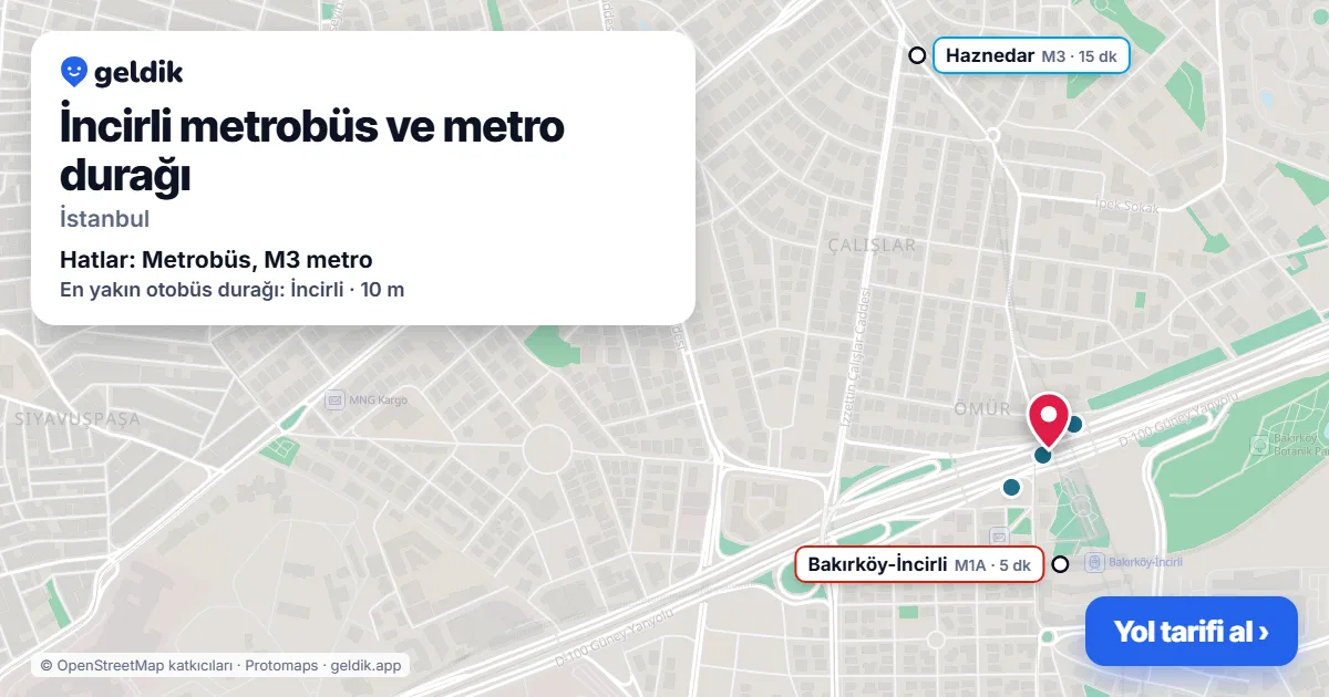 İncirli Metrobus and metro station on the map: location, nearby stations and bus stops
