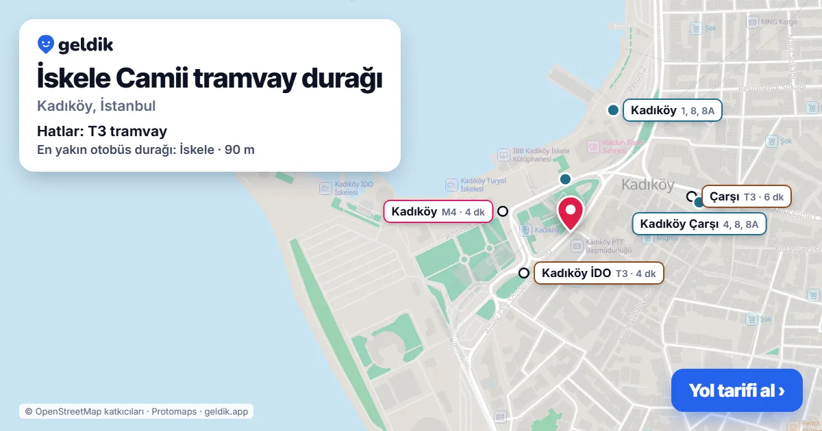İskele Camii tram stop on the map: location, nearby stations and bus stops
