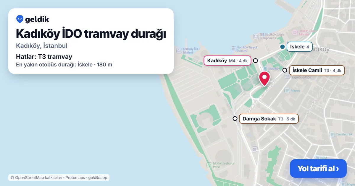 Kadıköy İDO tramvay durağı haritada: konumu, yakındaki istasyonlar ve otobüs durakları