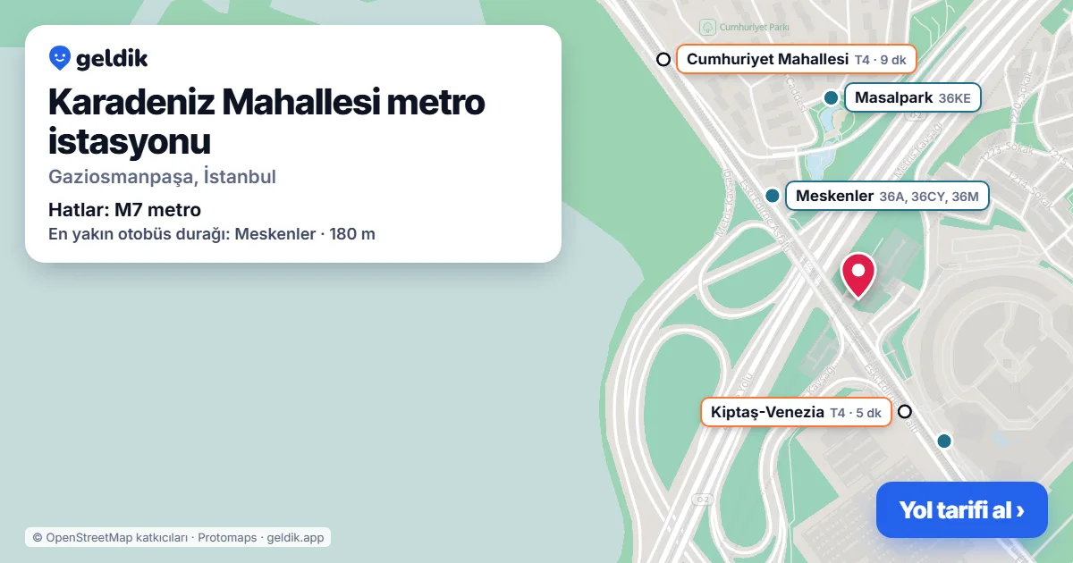 Karadeniz Mahallesi metro istasyonu haritada: konumu, yakındaki istasyonlar ve otobüs durakları