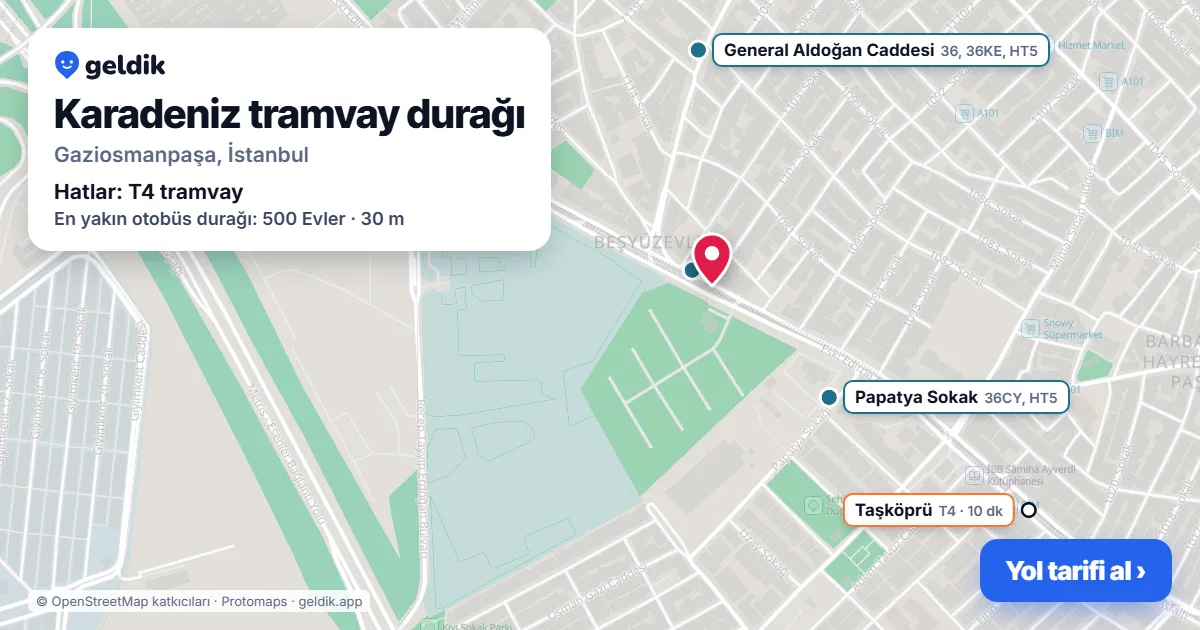 Karadeniz tramvay durağı haritada: konumu, yakındaki istasyonlar ve otobüs durakları