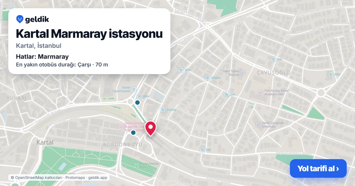 Kartal Marmaray istasyonu haritada: konumu, yakındaki istasyonlar ve otobüs durakları