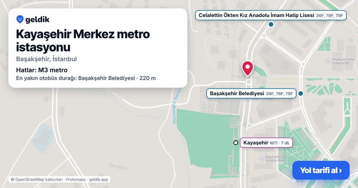 Kayaşehir Merkez metro station on the map: location, nearby stations and bus stops