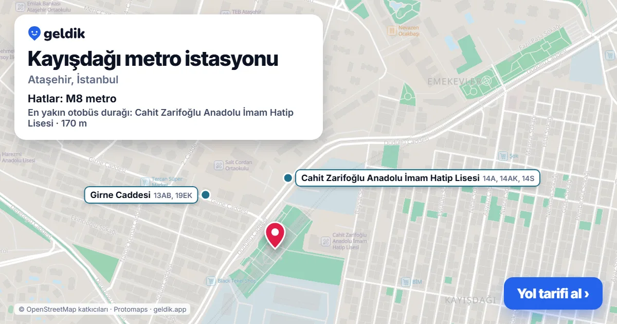 Kayışdağı metro istasyonu haritada: konumu, yakındaki istasyonlar ve otobüs durakları
