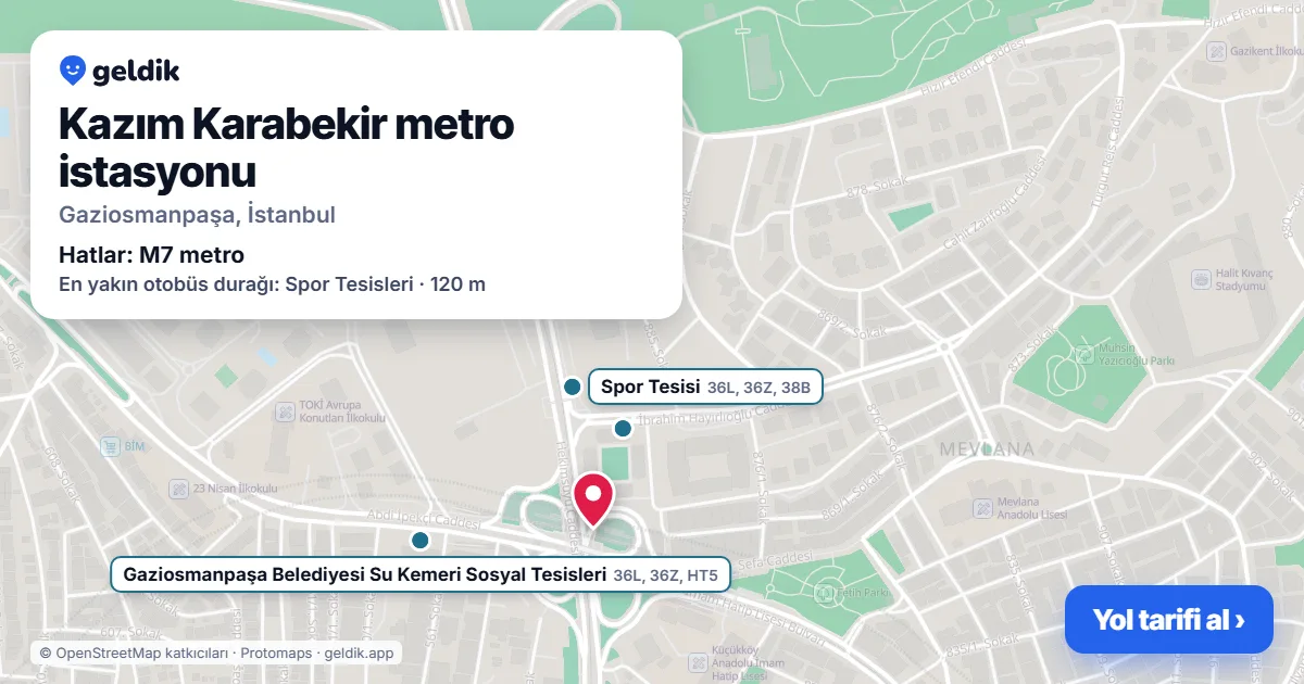 Kazım Karabekir metro istasyonu haritada: konumu, yakındaki istasyonlar ve otobüs durakları