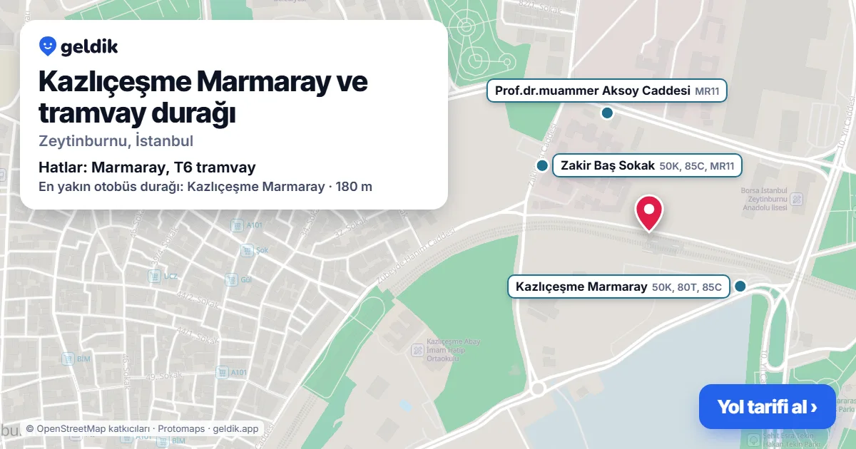 Kazlıçeşme Marmaray ve tramvay durağı haritada: konumu, yakındaki istasyonlar ve otobüs durakları