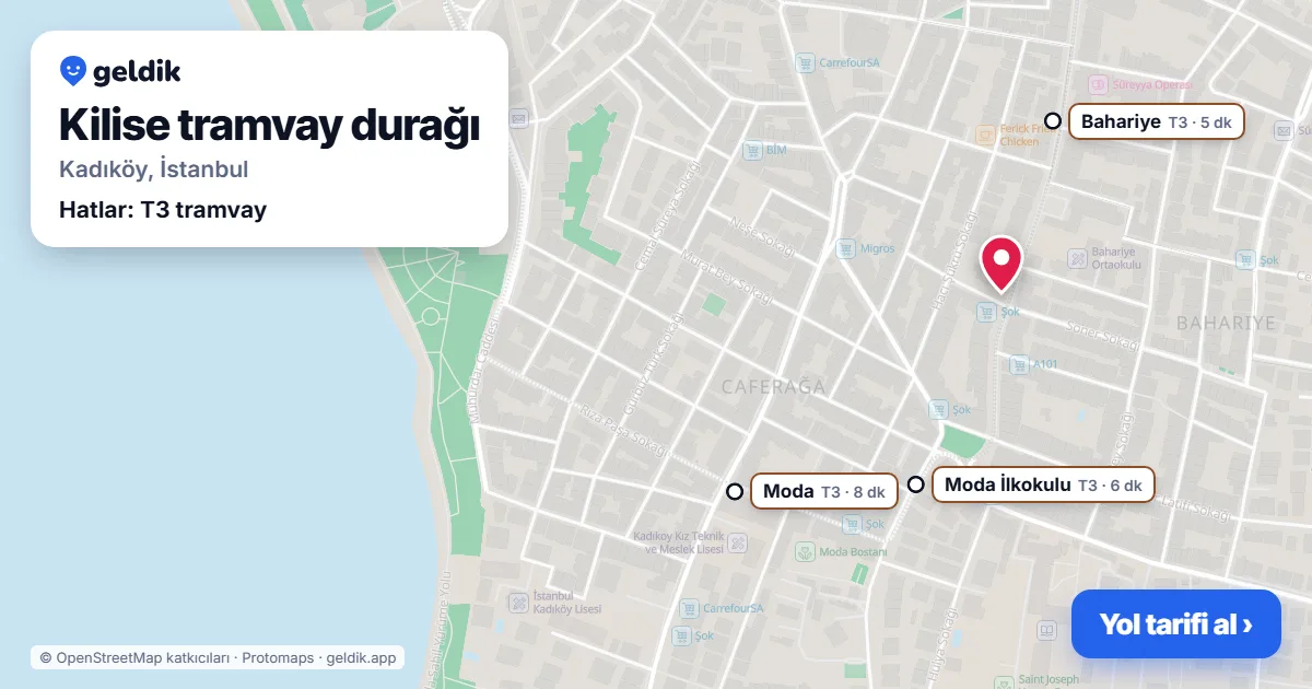 Kilise tramvay durağı haritada: konumu, yakındaki istasyonlar ve otobüs durakları