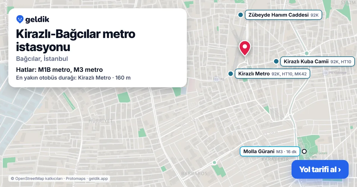 Kirazlı-Bağcılar metro istasyonu haritada: konumu, yakındaki istasyonlar ve otobüs durakları