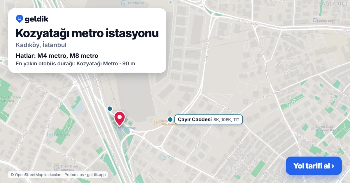 Kozyatağı metro istasyonu haritada: konumu, yakındaki istasyonlar ve otobüs durakları