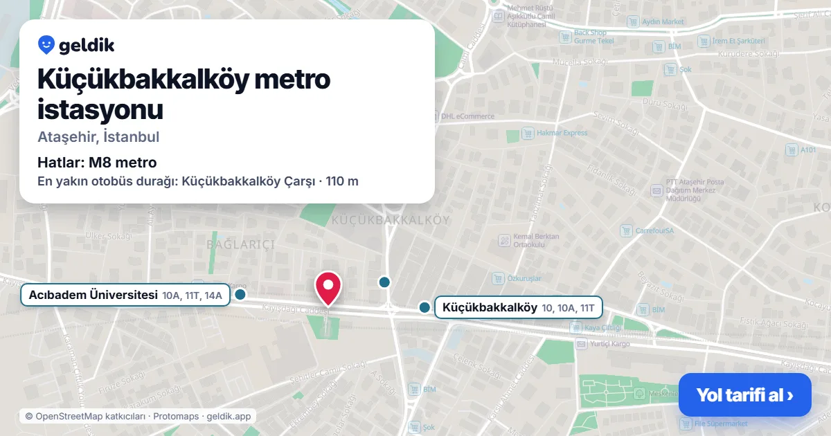 Küçükbakkalköy metro istasyonu haritada: konumu, yakındaki istasyonlar ve otobüs durakları