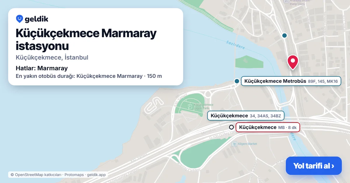 Küçükçekmece Marmaray istasyonu haritada: konumu, yakındaki istasyonlar ve otobüs durakları