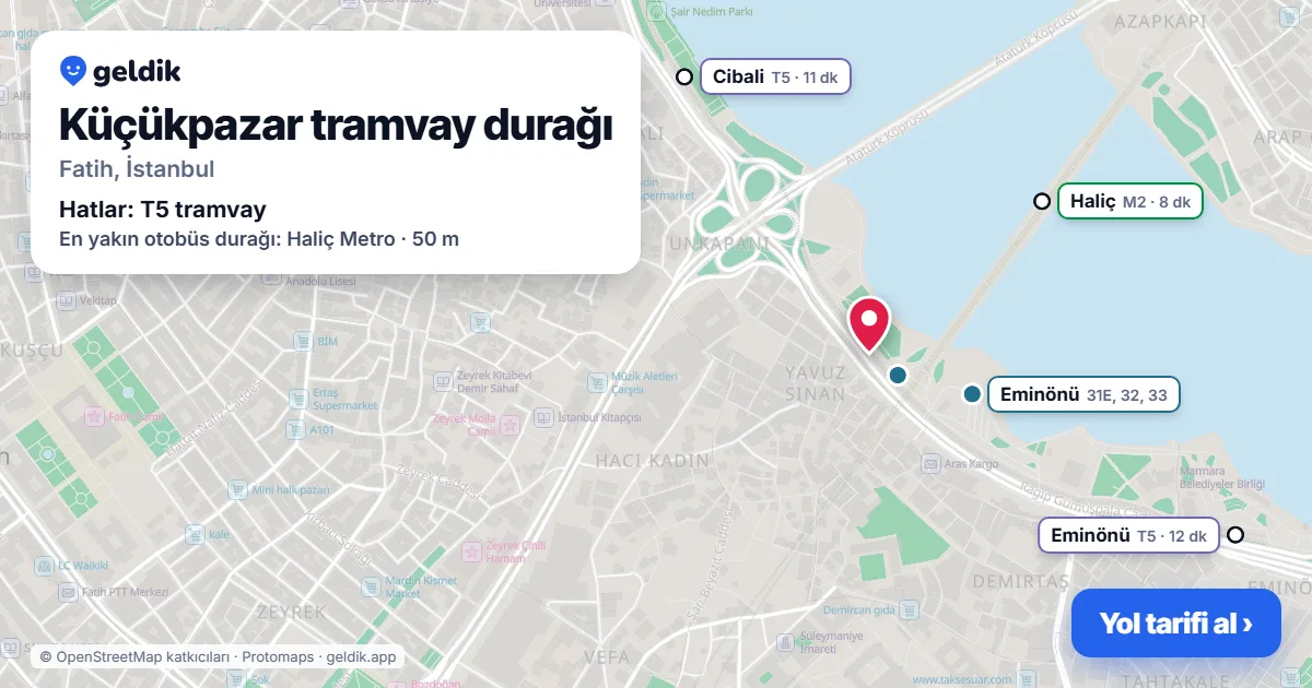 Küçükpazar tramvay durağı haritada: konumu, yakındaki istasyonlar ve otobüs durakları