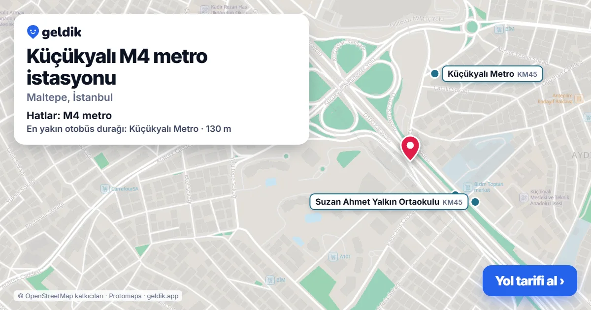 Küçükyalı M4 metro station on the map: location, nearby stations and bus stops