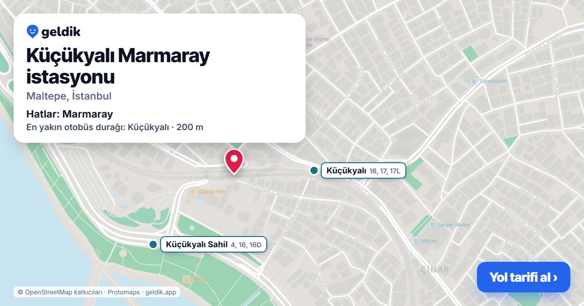 Küçükyalı Marmaray istasyonu haritada: konumu, yakındaki istasyonlar ve otobüs durakları