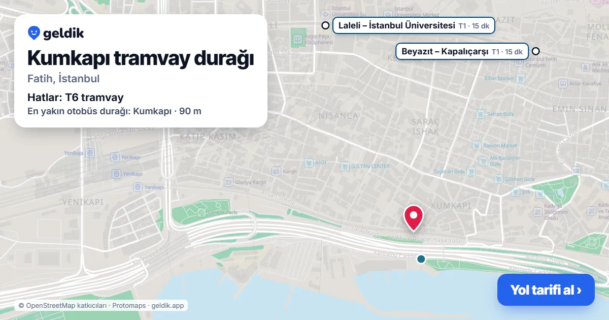 Kumkapı tramvay durağı haritada: konumu, yakındaki istasyonlar ve otobüs durakları