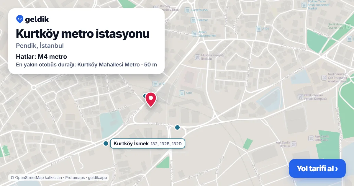 Kurtköy metro istasyonu haritada: konumu, yakındaki istasyonlar ve otobüs durakları