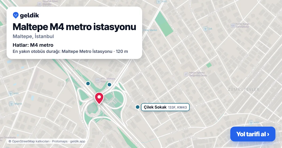 Maltepe M4 metro station on the map: location, nearby stations and bus stops