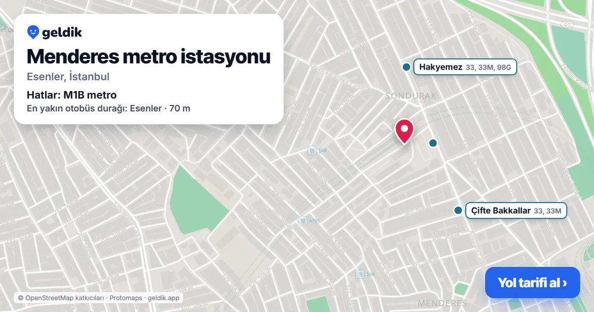 Menderes metro station on the map: location, nearby stations and bus stops