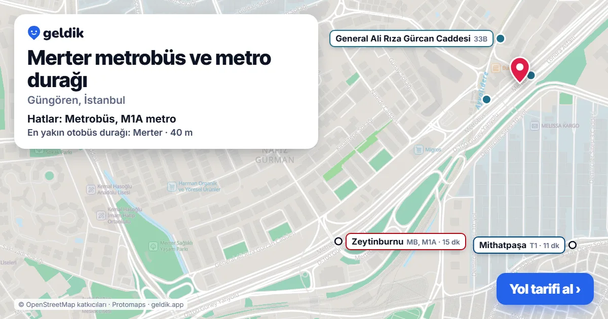 Merter Metrobus and metro station on the map: location, nearby stations and bus stops