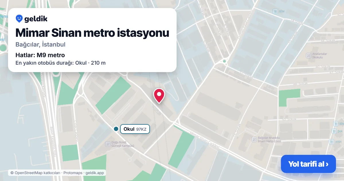 Mimar Sinan metro station on the map: location, nearby stations and bus stops