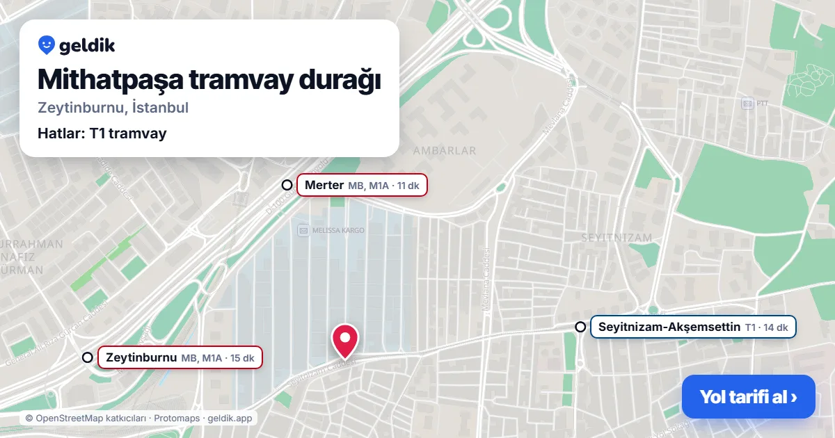 Mithatpaşa tramvay durağı haritada: konumu, yakındaki istasyonlar ve otobüs durakları