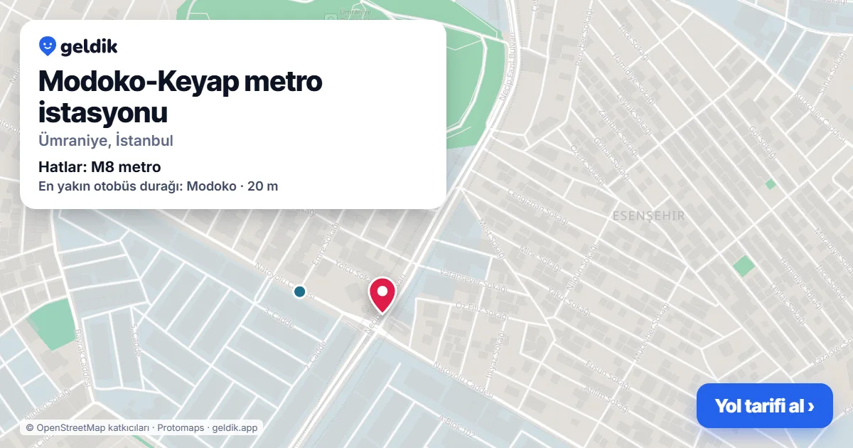 Modoko-Keyap metro istasyonu haritada: konumu, yakındaki istasyonlar ve otobüs durakları