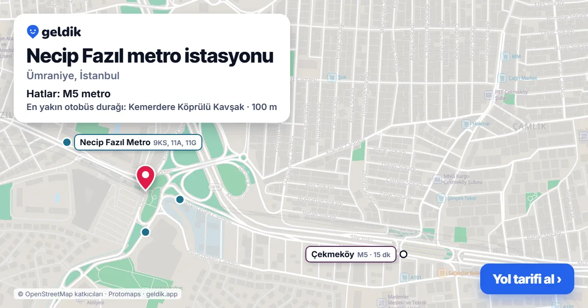 Necip Fazıl metro istasyonu haritada: konumu, yakındaki istasyonlar ve otobüs durakları