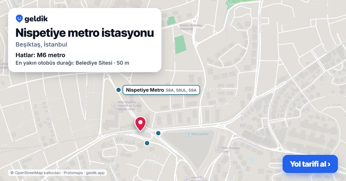 Nispetiye metro istasyonu haritada: konumu, yakındaki istasyonlar ve otobüs durakları