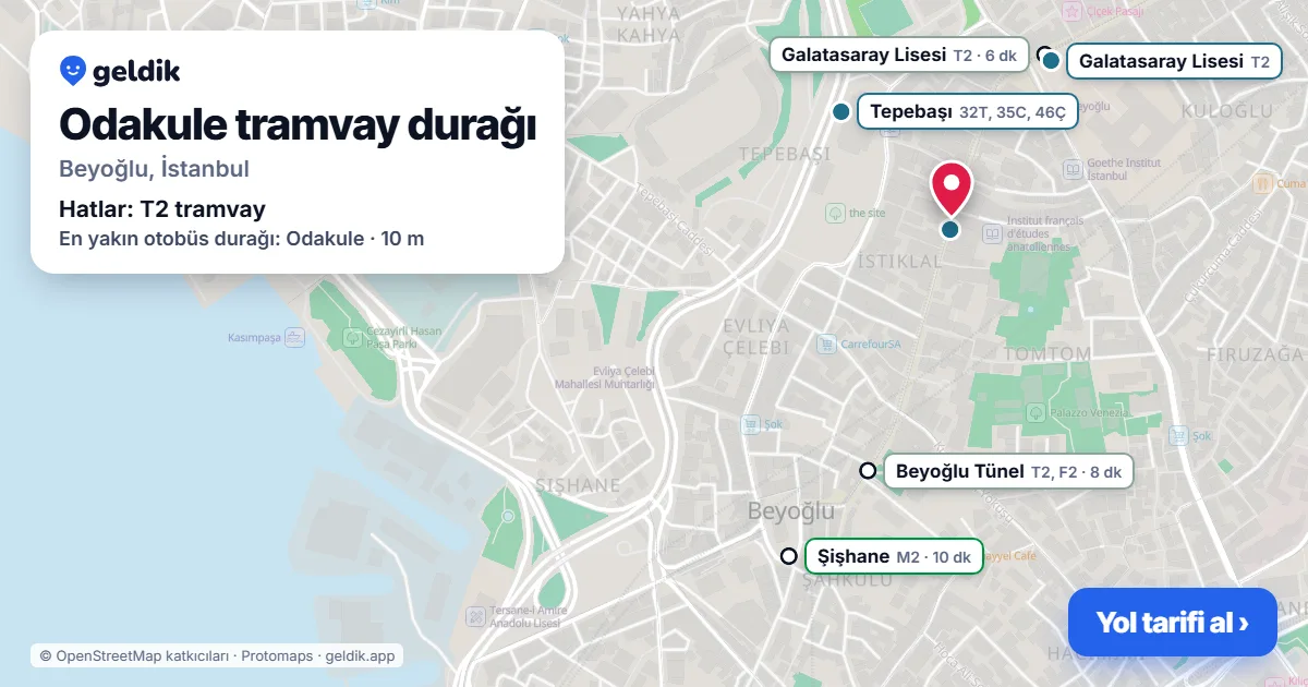 Odakule tramvay durağı haritada: konumu, yakındaki istasyonlar ve otobüs durakları