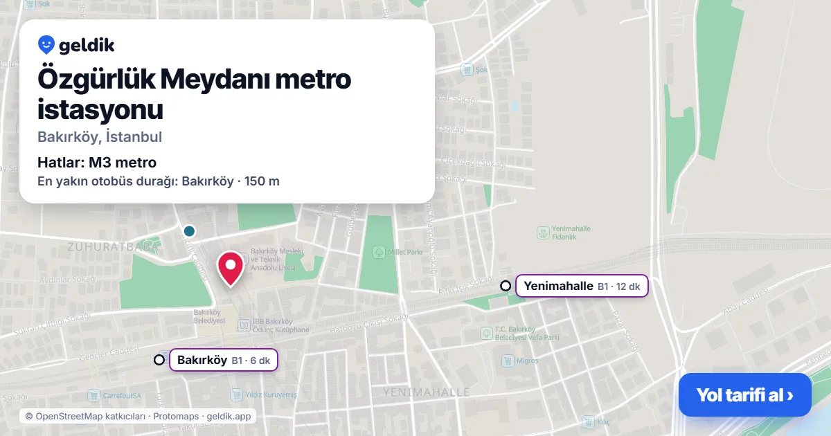 Özgürlük Meydanı metro istasyonu haritada: konumu, yakındaki istasyonlar ve otobüs durakları