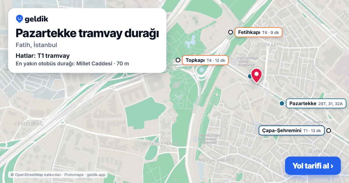 Pazartekke tramvay durağı haritada: konumu, yakındaki istasyonlar ve otobüs durakları