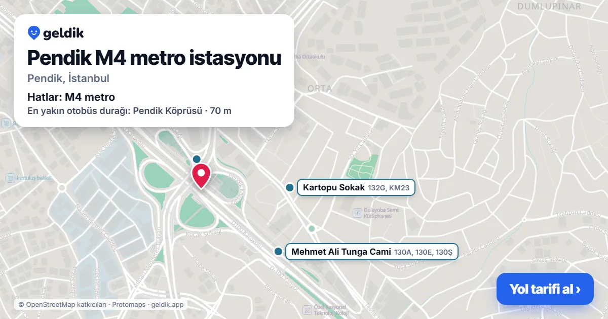 Pendik M4 metro istasyonu haritada: konumu, yakındaki istasyonlar ve otobüs durakları