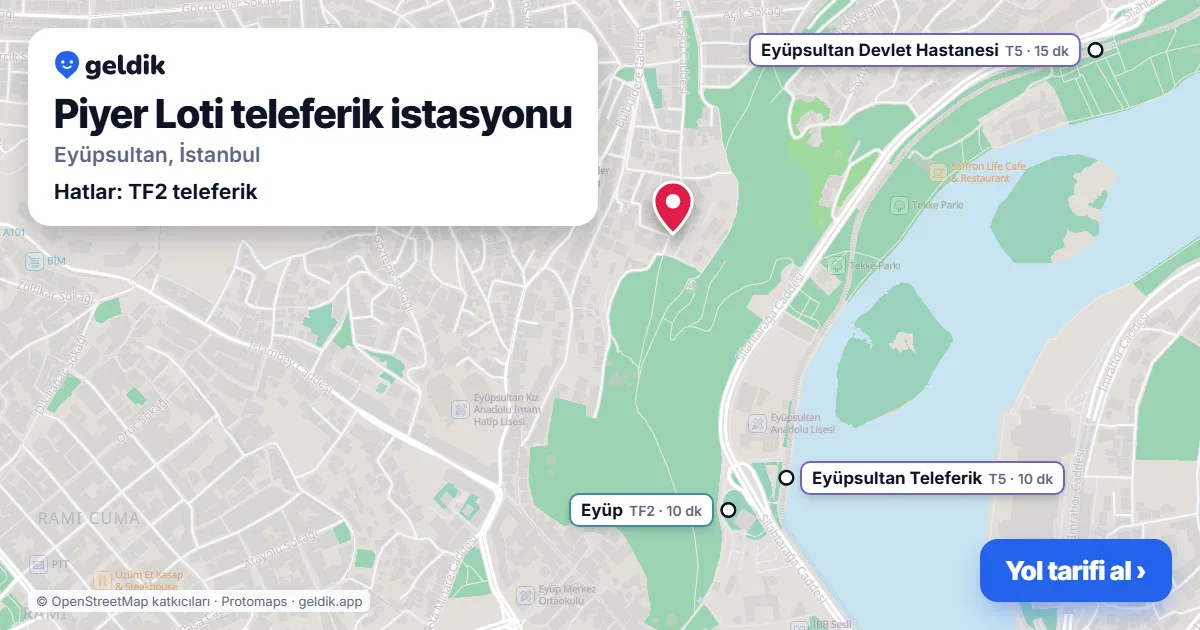 Piyer Loti teleferik istasyonu haritada: konumu, yakındaki istasyonlar ve otobüs durakları