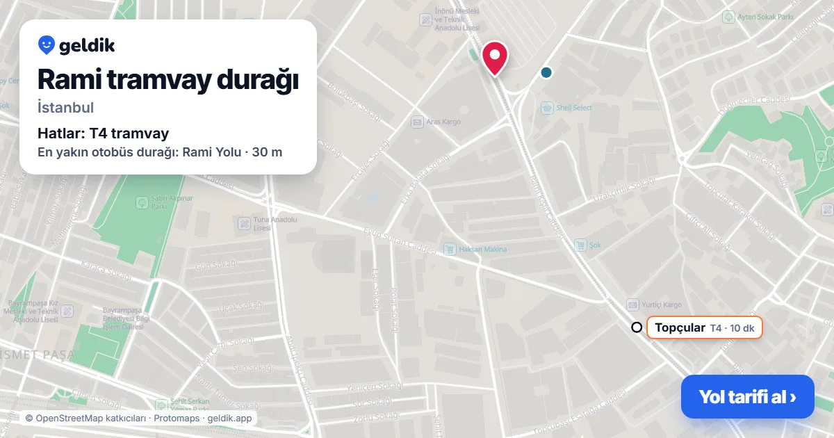Rami tramvay durağı haritada: konumu, yakındaki istasyonlar ve otobüs durakları