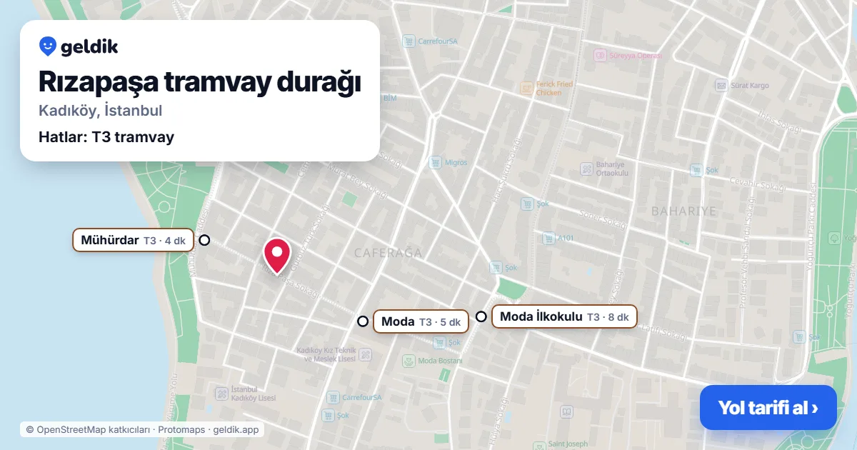 Rızapaşa tram stop on the map: location, nearby stations and bus stops