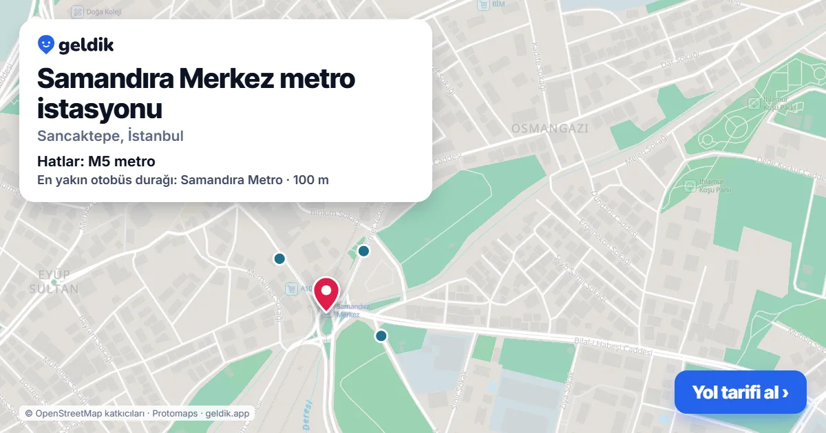 Samandıra Merkez metro istasyonu haritada: konumu, yakındaki istasyonlar ve otobüs durakları